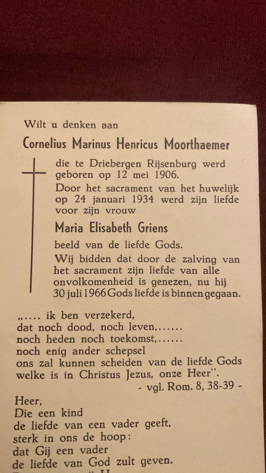 CMH Moorthaemer x Griens 1906 Driebergen Rijsenburg 1966, Ophalen of Verzenden
