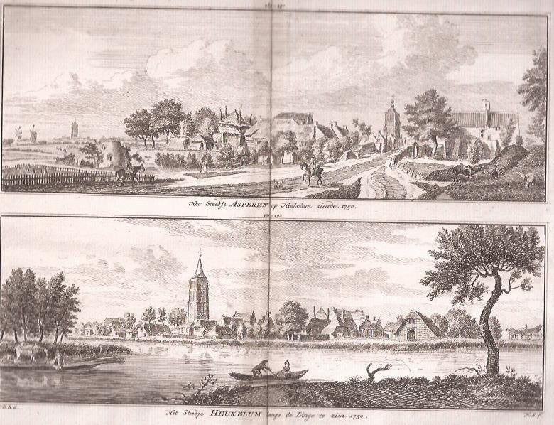 Asperen / Heukelum Kopergravures H.Spilman, Antiek en Kunst, Stadsgezicht, 19 cm, Ophalen of Verzenden, 15 cm