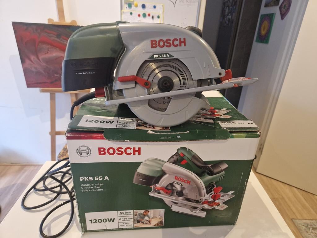 Bosch Cirkelzaag PKS 55 A - Krachtige Handzaag 1200W, Cirkelzaag, Ophalen of Verzenden, Zo goed als nieuw, 30 tot 70 mm