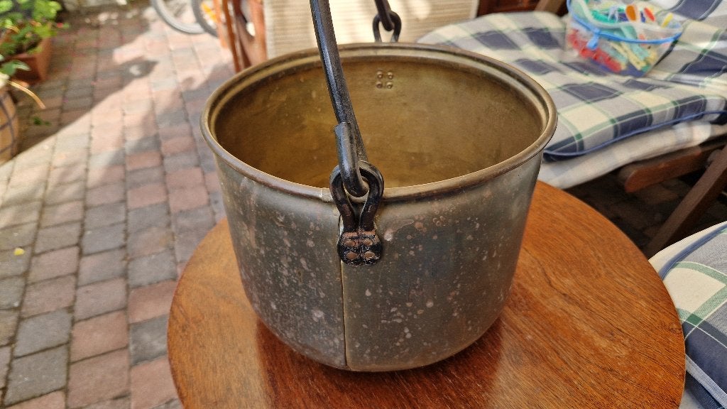 grote koperen pot bloempot met hengsel, Antiek en Kunst, Antiek | Koper en Brons, Ophalen of Verzenden, Koper