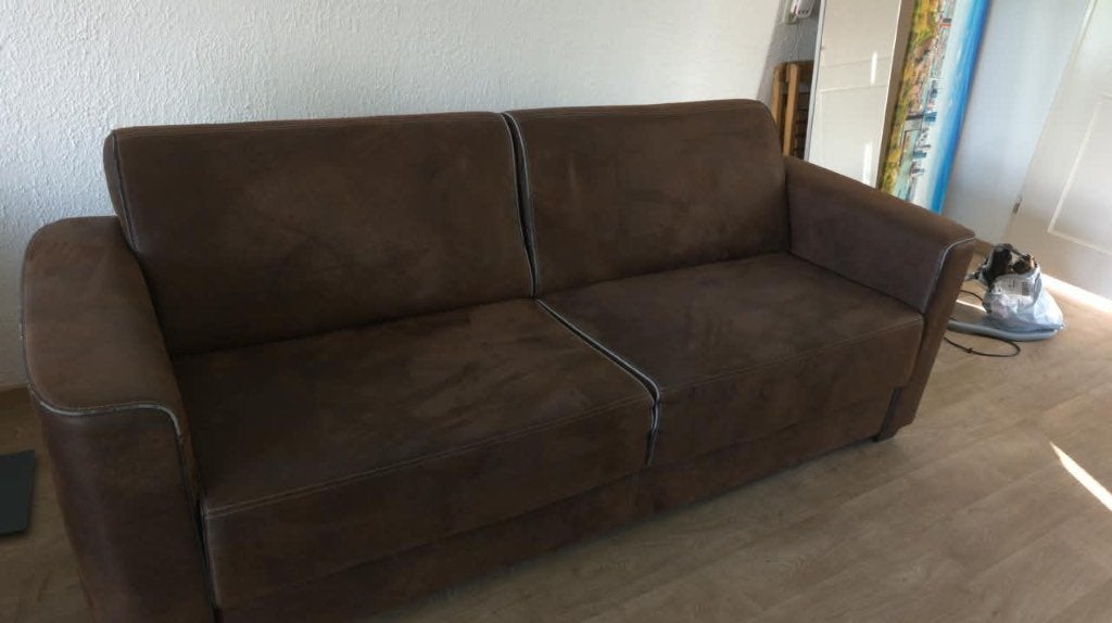 Comfortable brown double sofa, Ophalen, Gebruikt, Modern, Timeless, 150 tot 200 cm