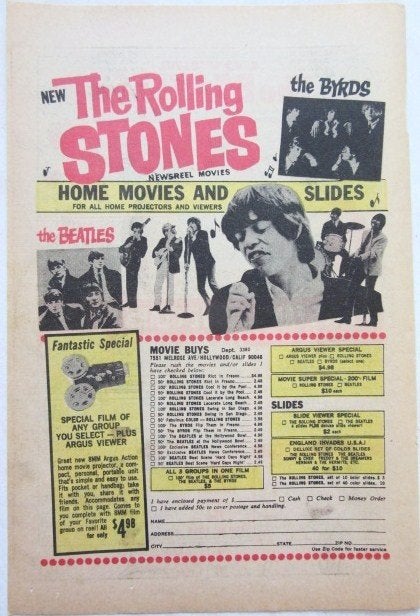 Vintage advertentie The Rolling Stones 60s Beatles Byrds, Ophalen of Verzenden, Gebruikt, Boek, Tijdschrift of Artikel