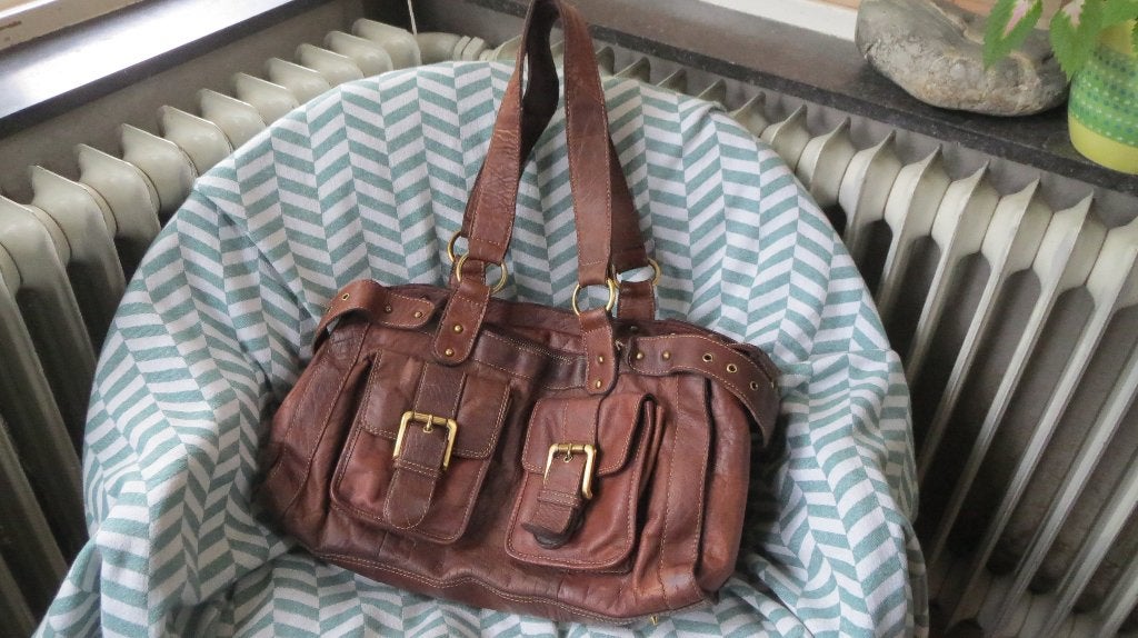 Spikes and Sparrow leren tas, zeer ruim: 45x22x20cm, Verzenden, Gebruikt, Bruin, Overige typen