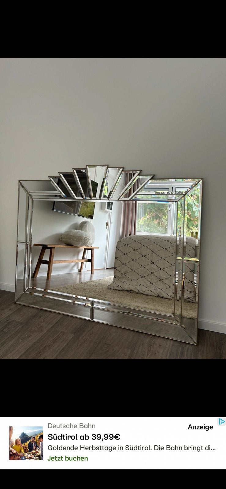 Grote Art Deco stijl spiegel met gouden rand, Huis en Inrichting, Ophalen, 100 tot 150 cm, 125 cm of meer, Zo goed als nieuw