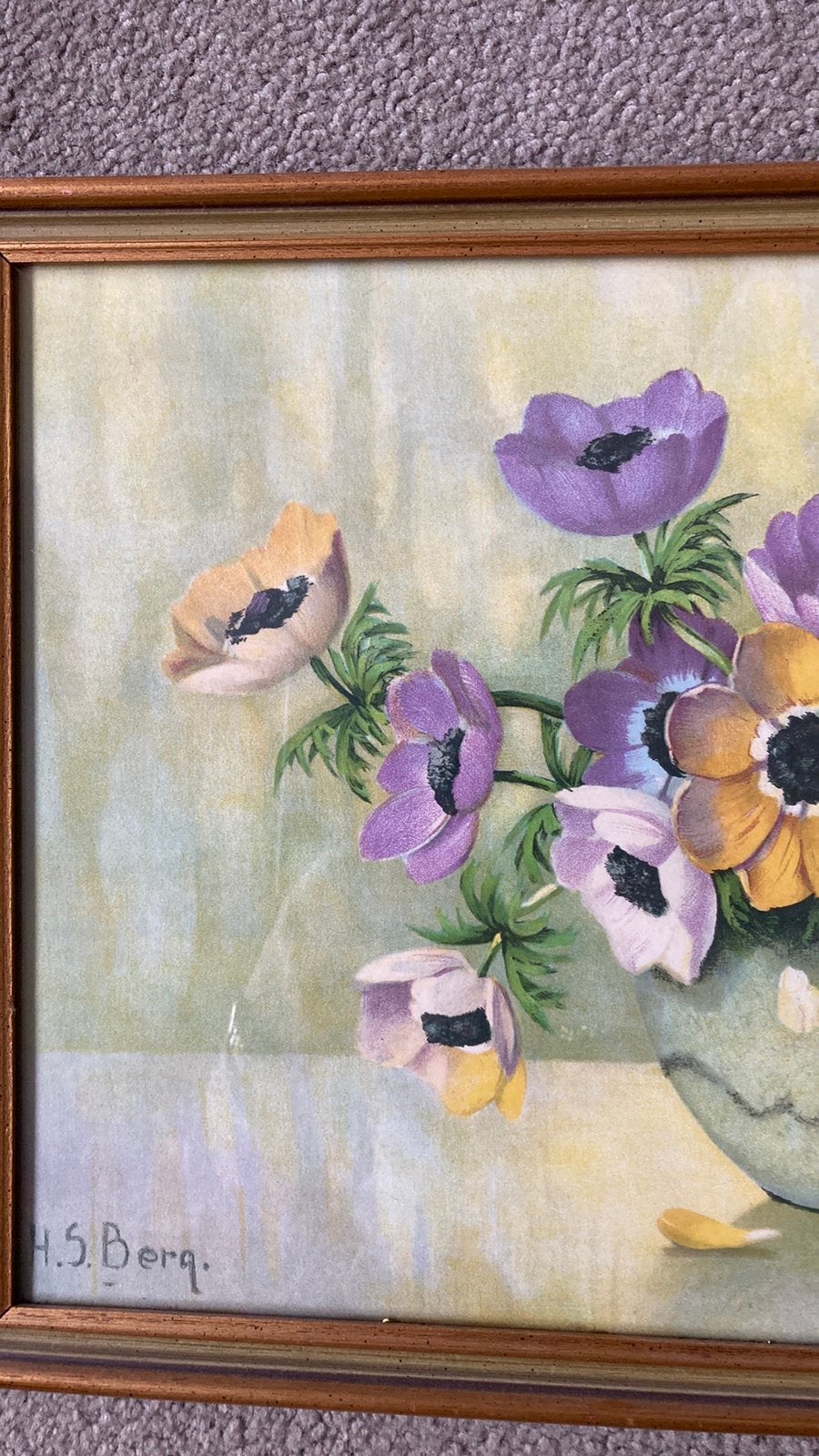 Anemonen schilderijtje hs Schallenberg, Antiek en Kunst, Kunst | Schilderijen | Klassiek, Ophalen of Verzenden
