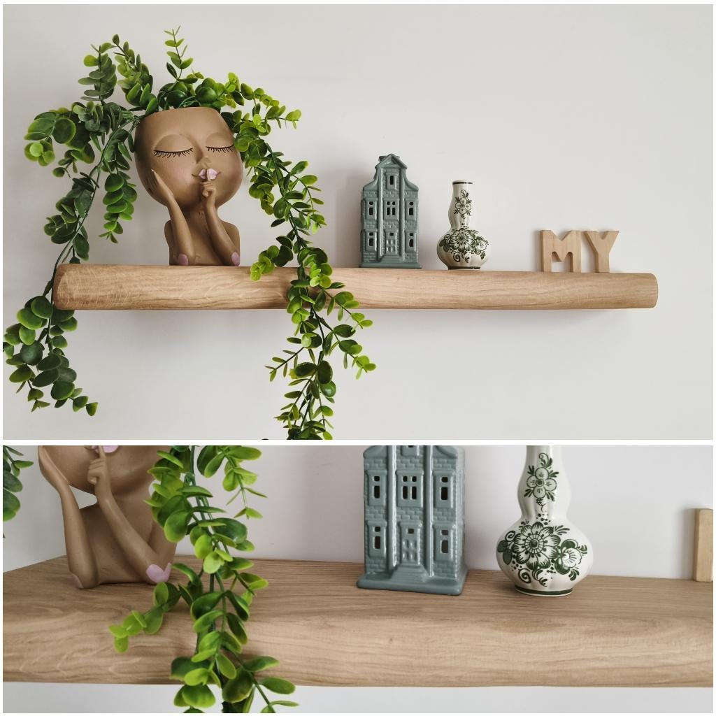 Zwevende eiken wandplank (hoek) + mont.pennen 58,5cm #246B, Houtatelier M.Y., Info@myhoutatelier.nl, Nieuw, Ophalen of Verzenden