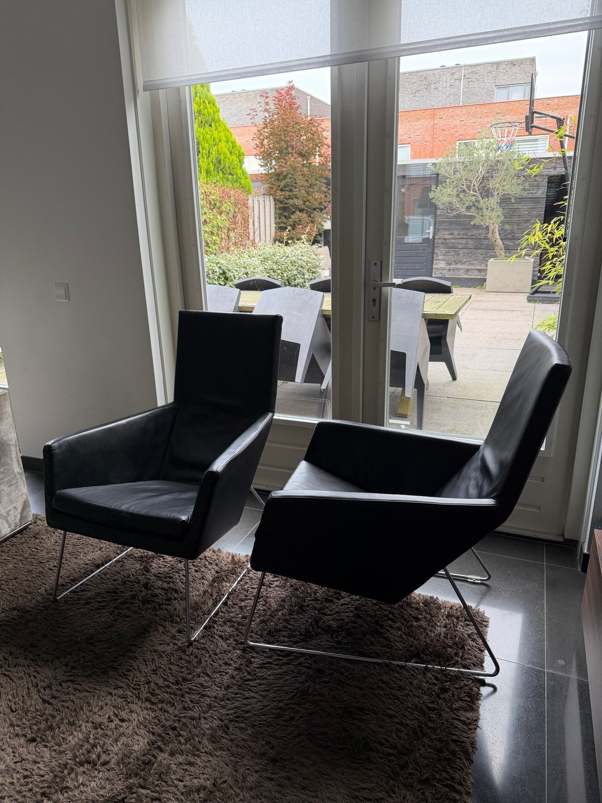 2x Label van den Berg Don fauteuils zwart leer, Ophalen of Verzenden, Zo goed als nieuw, 50 tot 75 cm, Leer