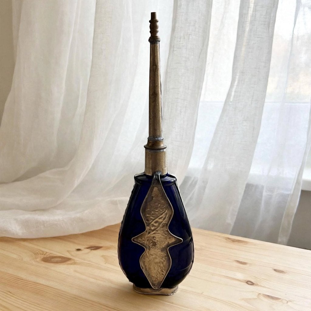 Marokkaanse M'Racha Parfumfles - Blauwe Glazen Gulab Pash, Ophalen of Verzenden