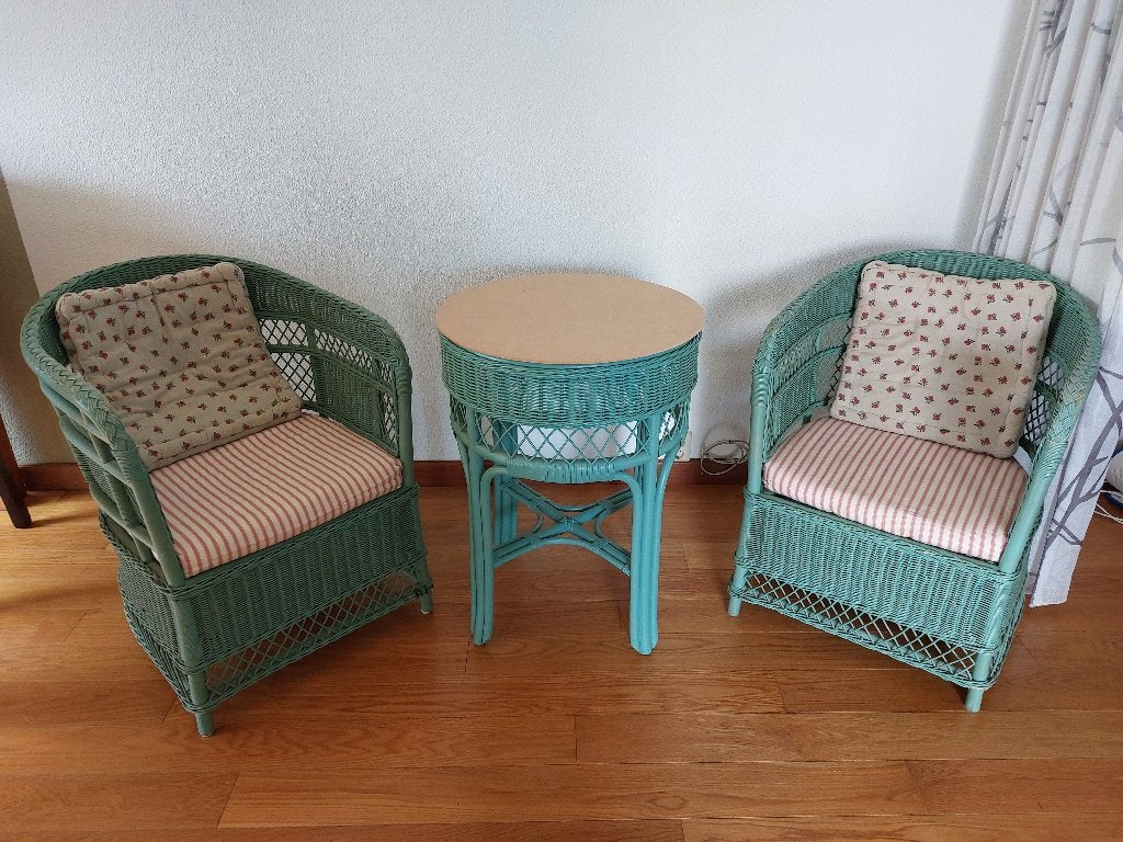 Vintage rotan zitje / bistro zitje, Ophalen, Gebruikt, Twee, Overige kleuren