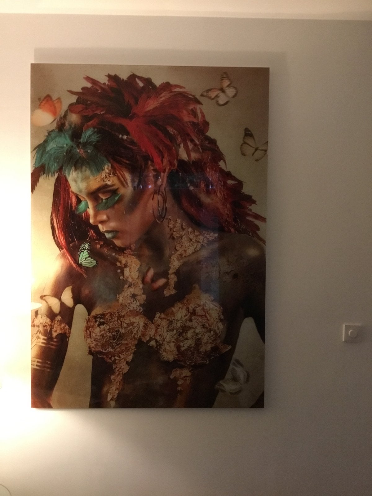 Schilderij Vrouw met Vlinders - 160x110 cm, Figuren, Glas, Print, Ophalen