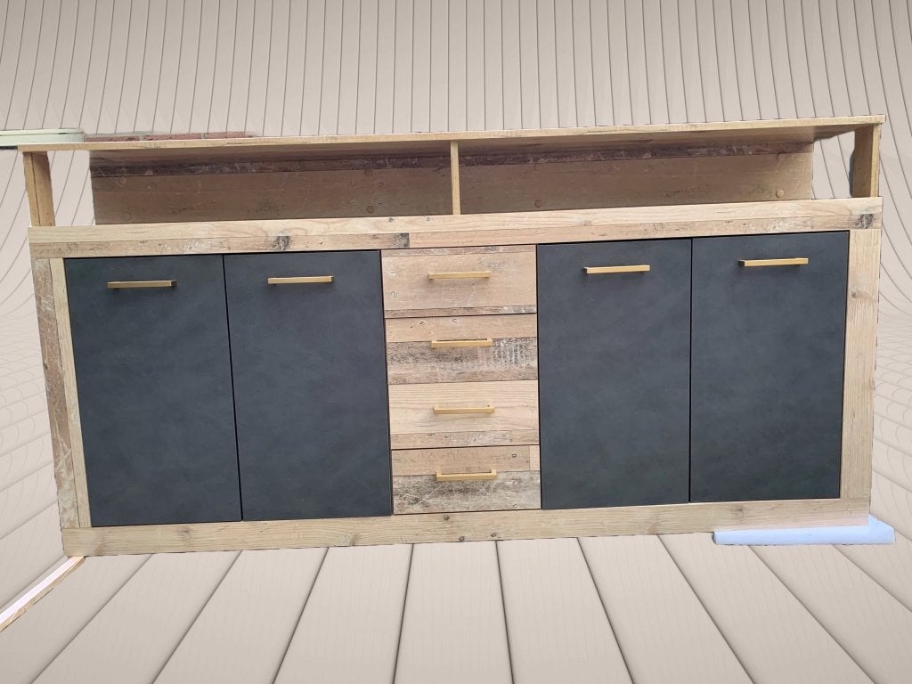 Dressoir Lavina - Grijs - Old wood, Ophalen, Gebruikt, Met deur(en), 150 tot 200 cm