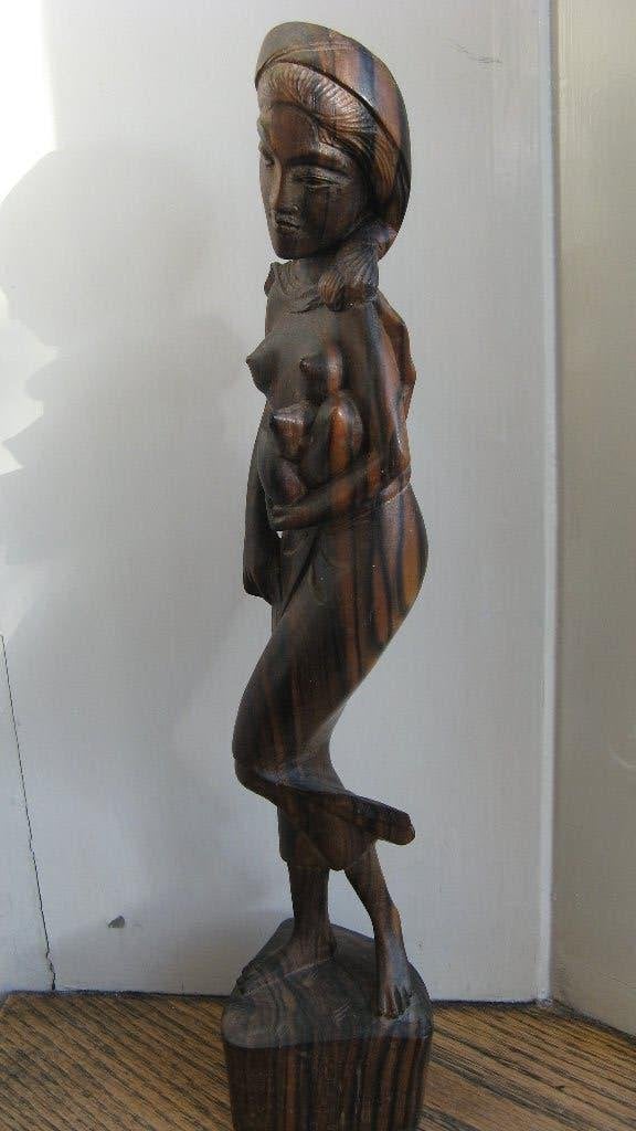 Balinese vrouw houtsnijwerk, Art deco, Ophalen of Verzenden, 20 - 50 cm, Beeld