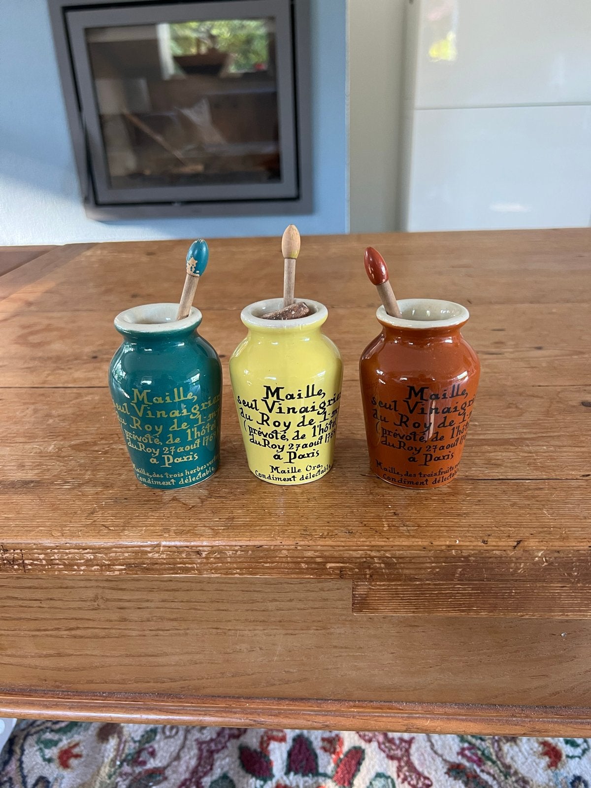 Set van 3 Vintage Maille Mosterdpotjes met Lepel, Ophalen of Verzenden