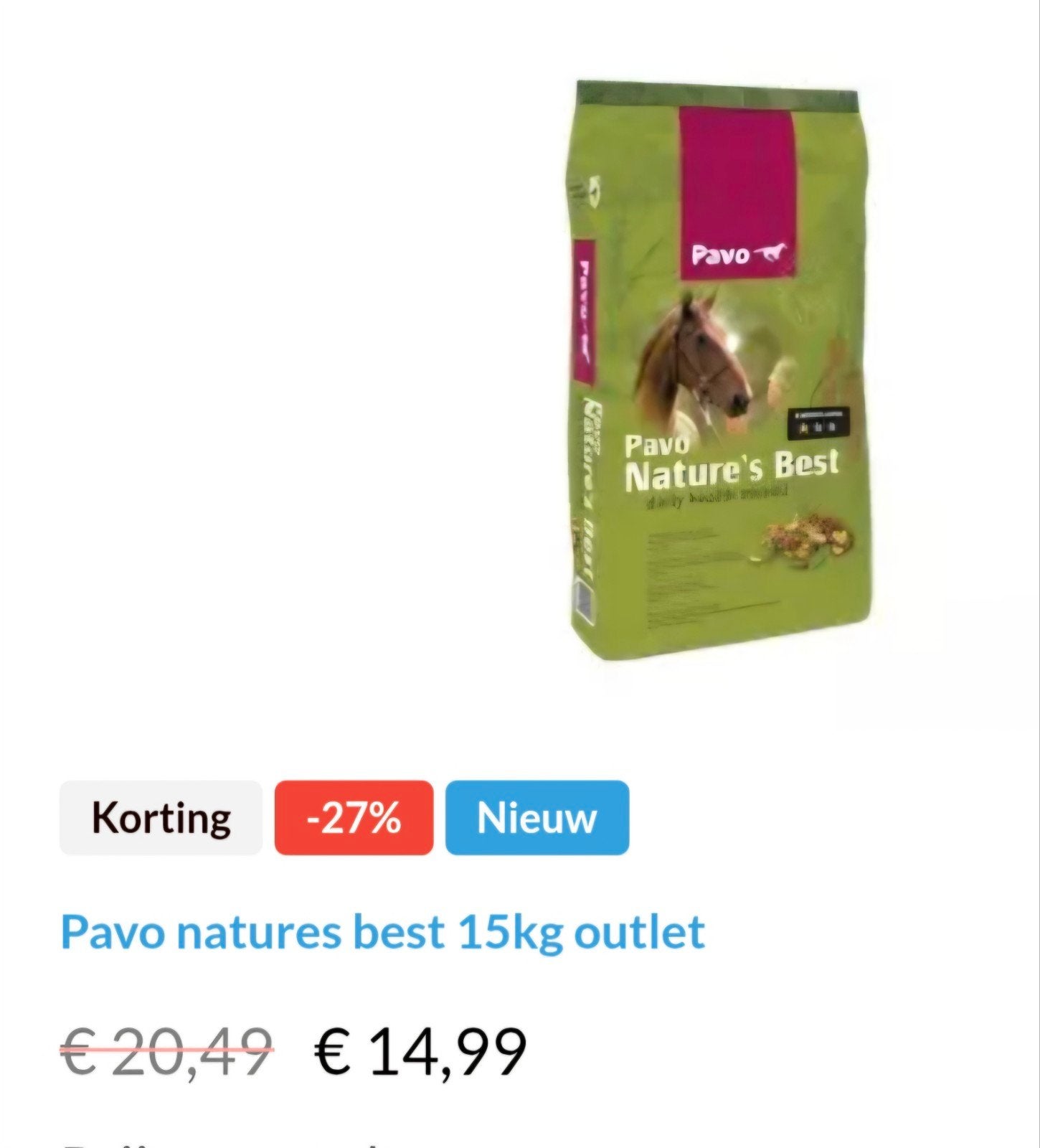 pavo natures best 15kg, Dieren en Toebehoren, Dierenvoeding, Ophalen of Verzenden, Vee