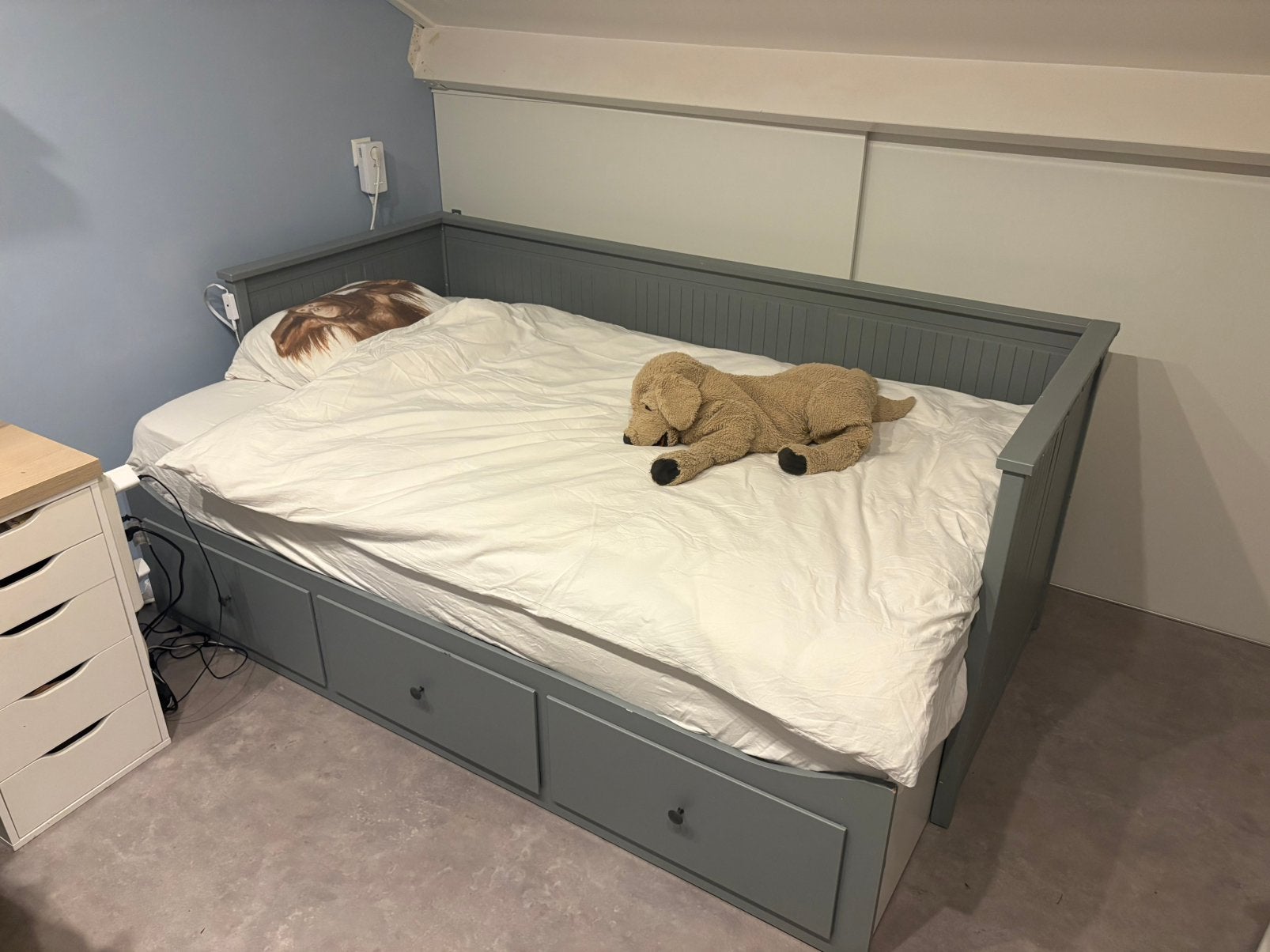 Ikea Bed grijs uitschuifbaar hemnes, Ophalen, Eenpersoons, 80 cm, Grijs