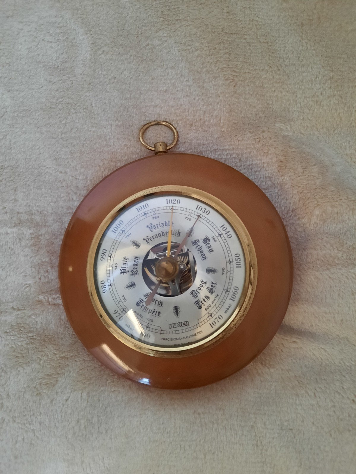 Vintage HUGER Precisie Barometer - Hout en Messing, Ophalen of Verzenden, Gebruikt, Barometer