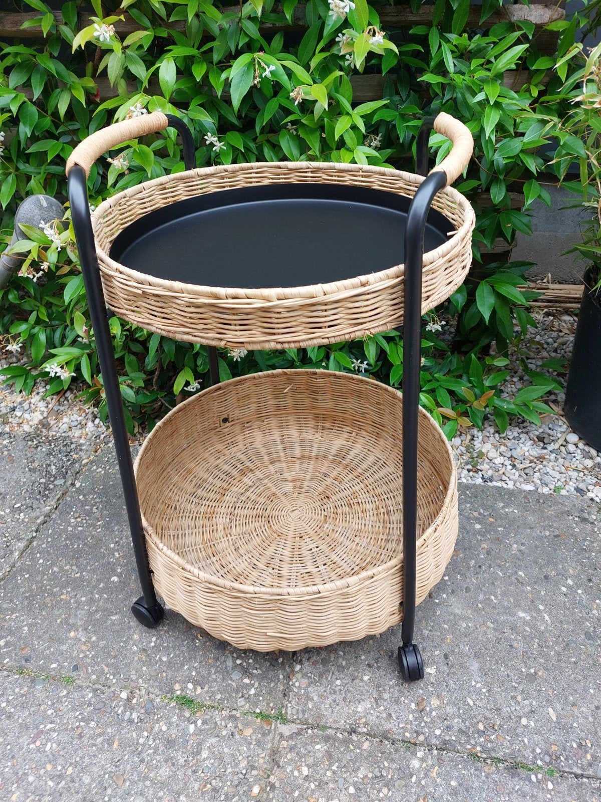 Theekar Rieten Riet Etagere Bijzettafel Trolley, Ophalen, Zo goed als nieuw