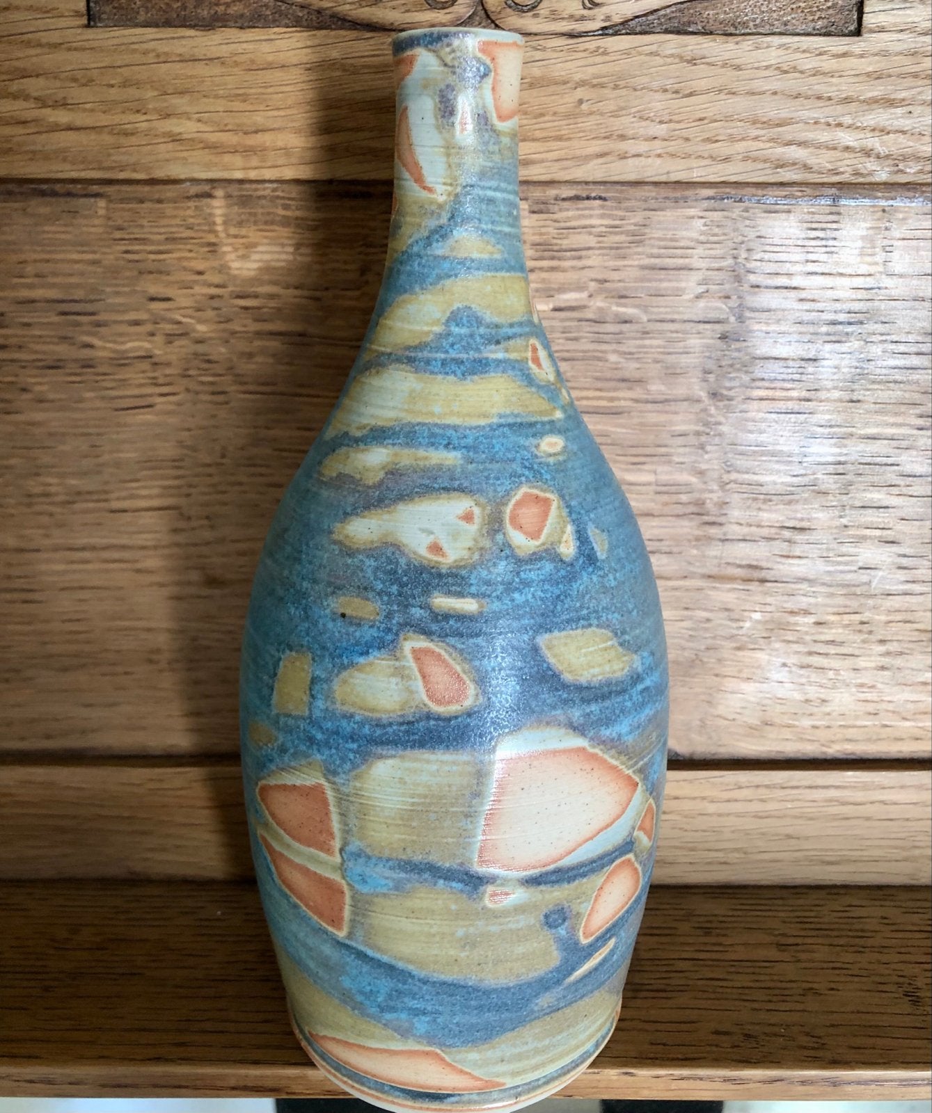 Unieke handgemaakte keramische vaas, blauw/geel/oranje, Ophalen of Verzenden
