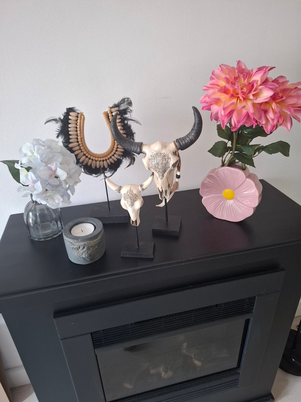 Decoratieve schedels en bloemen, Gebruikt, Meerkleurig, Overige materialen, Boho