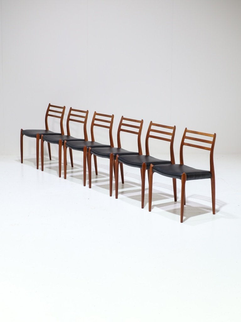6x N.O. Møller model 78 eetkamerstoelen teak Deens 1960s, Ophalen, -, Zwart, -