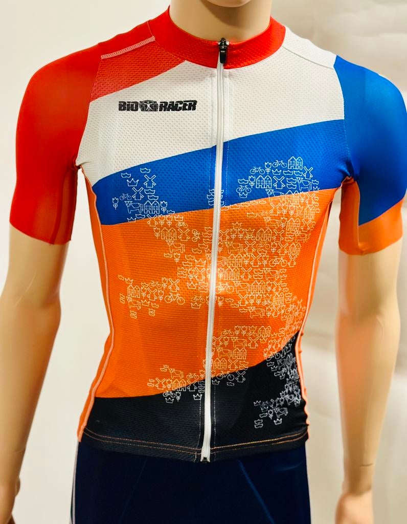 Sportkleding wielrenshirt fietsshirt maat M bioracer teamNL, Ophalen of Verzenden, Zo goed als nieuw, Bovenkleding, Kinderen