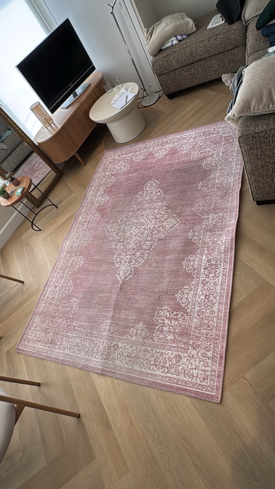 Roze tapijt met klassiek patroon, Ophalen, 150 tot 200 cm, 200 cm of meer, Zo goed als nieuw