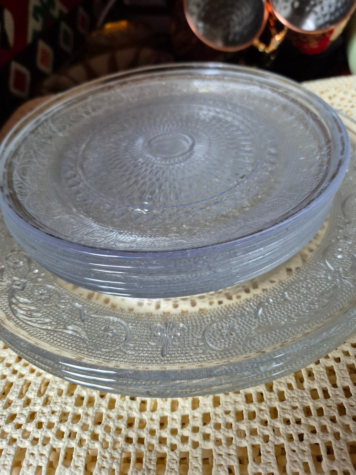 Set van 10 glazen borden met reliëfpatroon, Antiek en Kunst, Ophalen of Verzenden