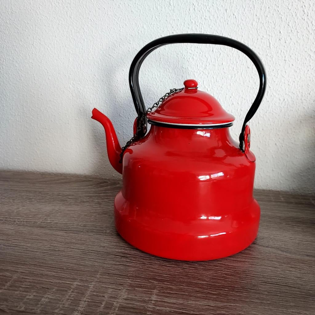 Emaille theekan koffiekan rood, Ophalen of Verzenden