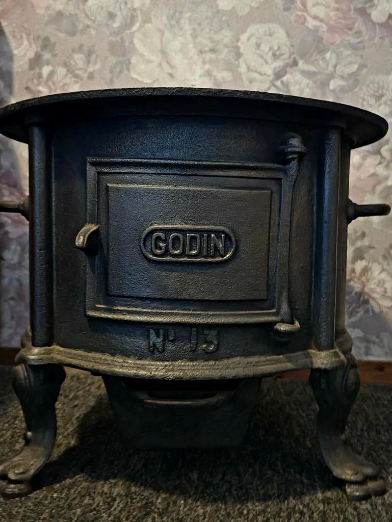 Antieke Godin No. 13 potkachel. Ø 42 cm  38 cm hoog, Huis en Inrichting, Kachels, Gebruikt, Vrijstaand, Allesbrander, Hout, Ophalen