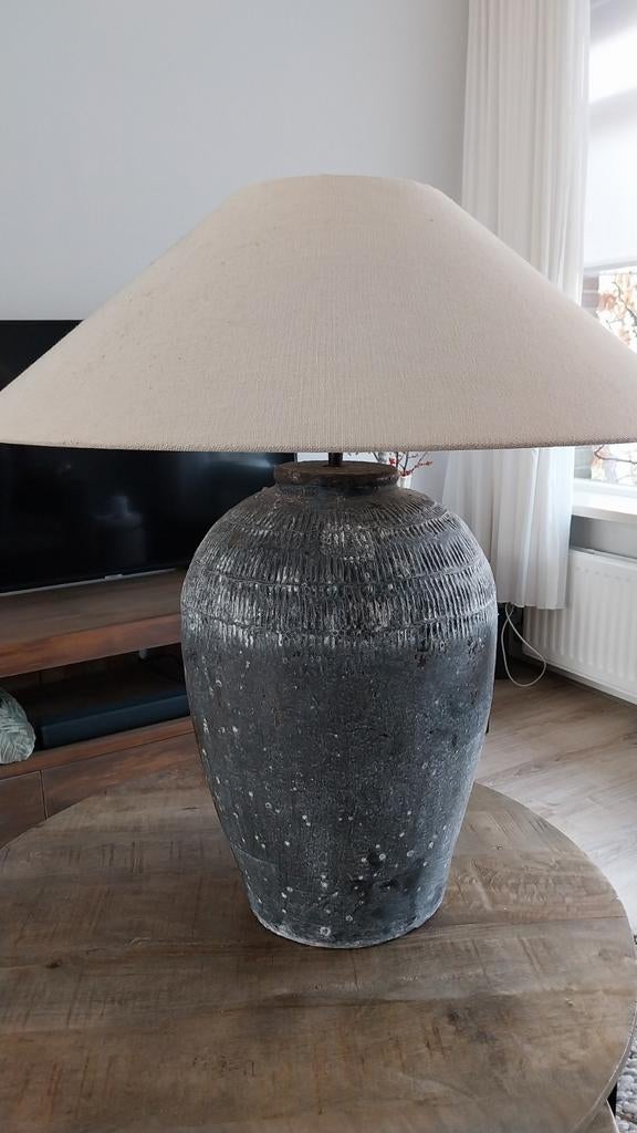 Grote robuuste tafellamp met linnen kap, Ophalen, Zo goed als nieuw, Overige materialen, Landelijk, Industrieel, Modern
