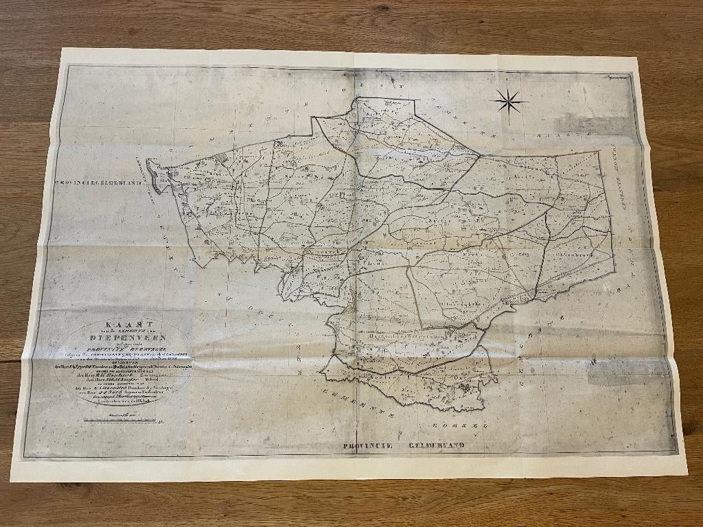 D554 Oude landkaart van de Gemeente Diepenveen 1823 (kopie), Gelezen, Ophalen of Verzenden, Landkaart, 1800 tot 2000