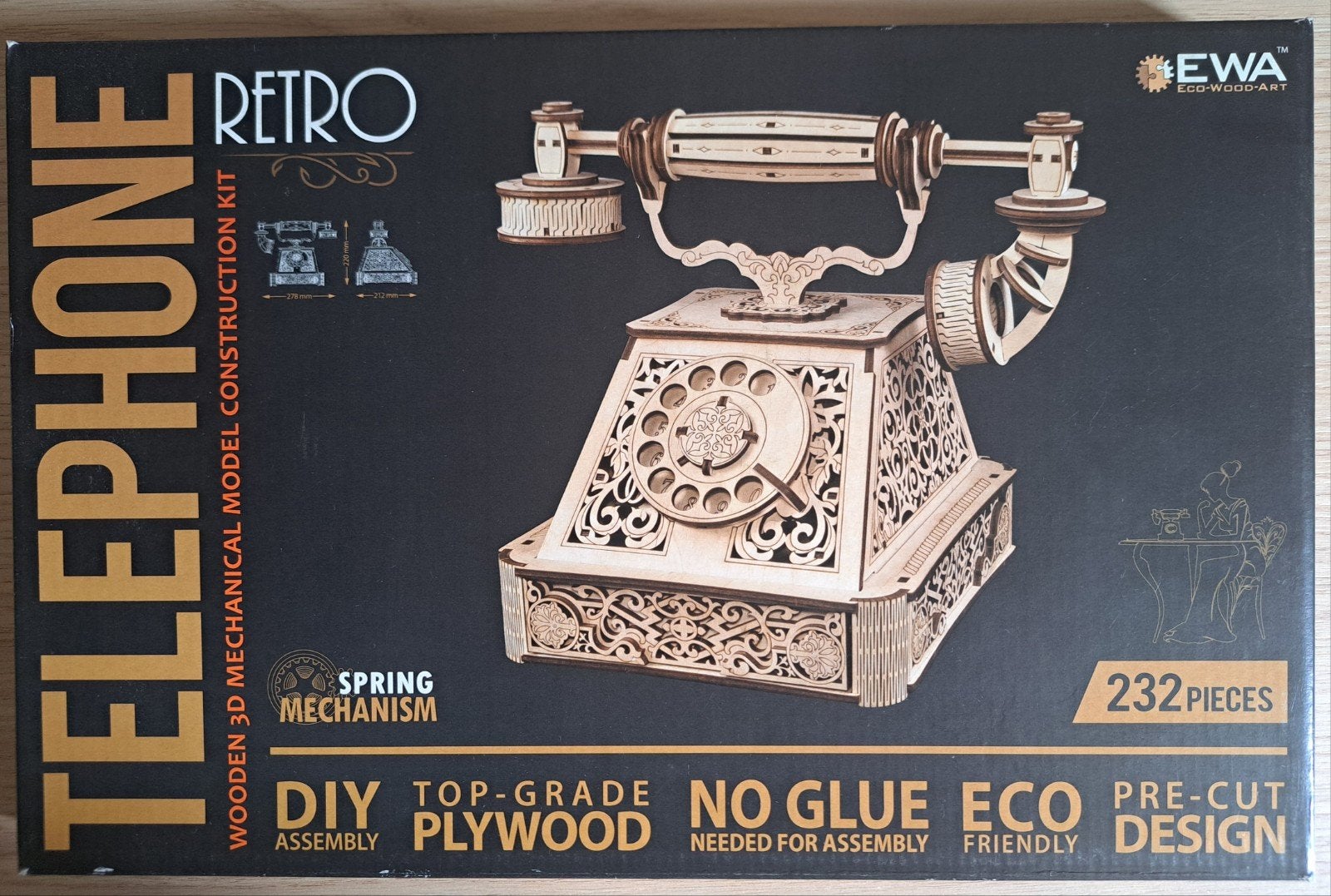 EWA Eco-Wood-Art Retro Telefoon Houten 3D Model Bouwpakket, Ophalen of Verzenden, Nieuw, Groter dan 1:32, Overige merken