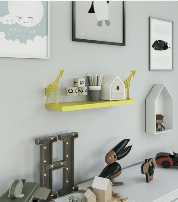 Witte metalen wandplank GorrilZ met giraffen, nieuw, Ophalen of Verzenden, Nieuw