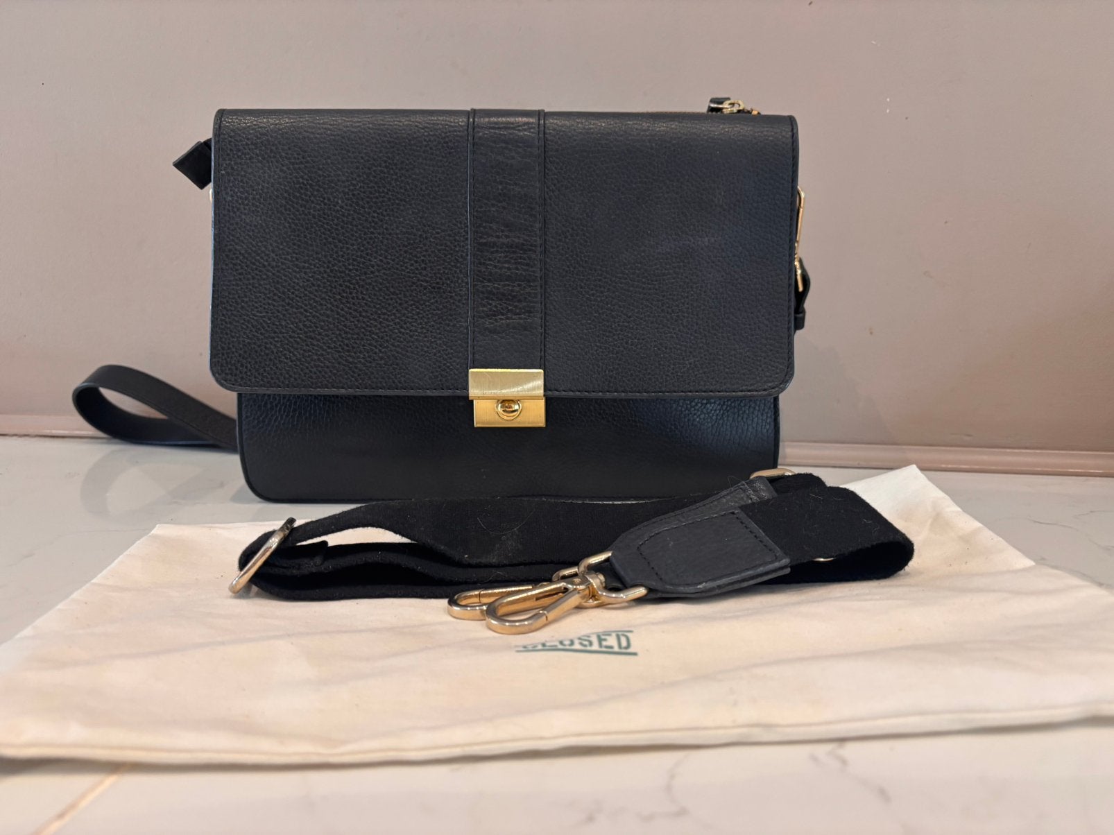 CLOSED Bag One Medium | zwart leer | 2 banden + dustbag, Ophalen of Verzenden, Zo goed als nieuw, Zwart, Leer