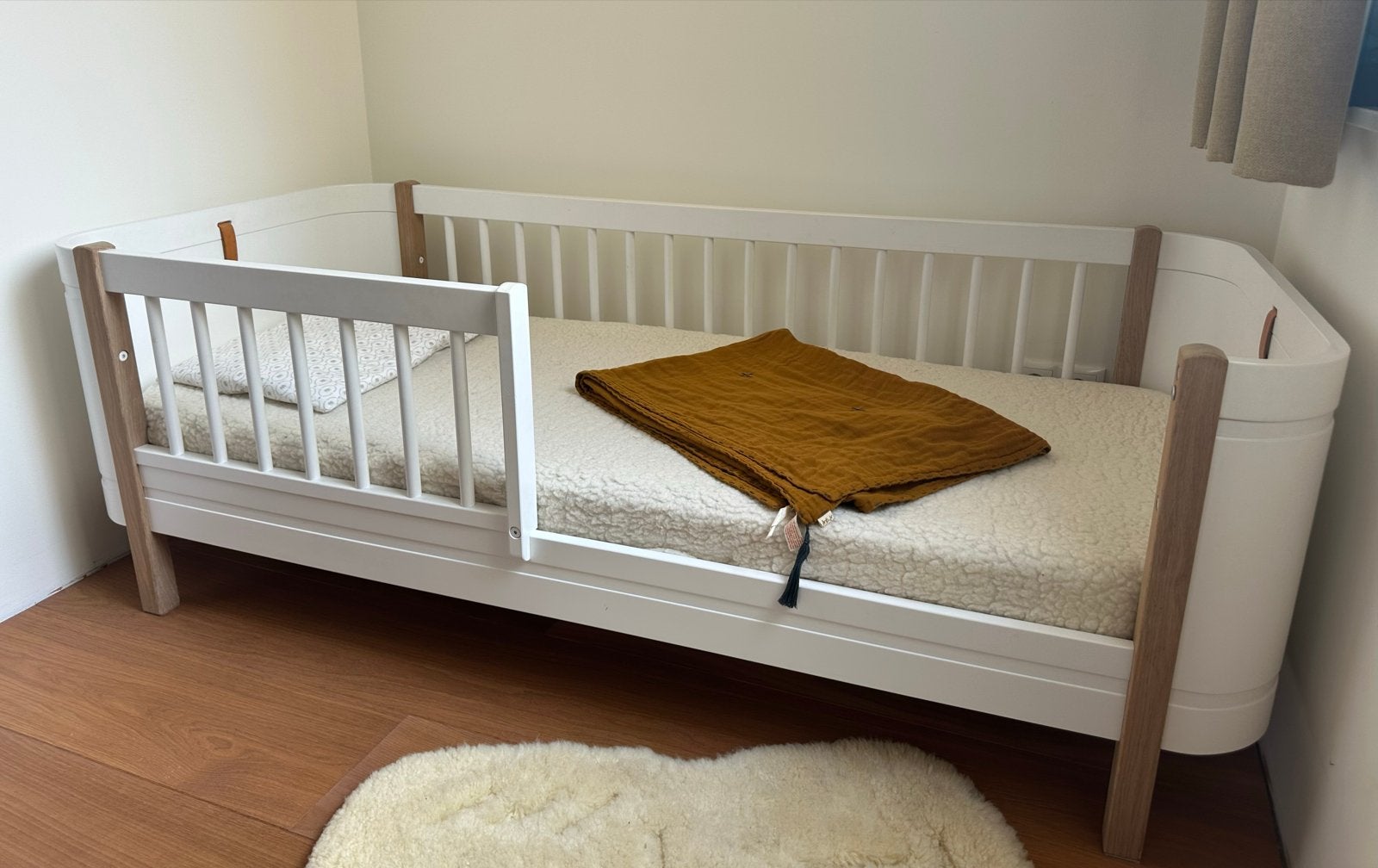 Oliver Furniture Mini+ juniorbed wit/eiken, Ophalen, Gebruikt, 70 tot 85 cm, 140 tot 160 cm