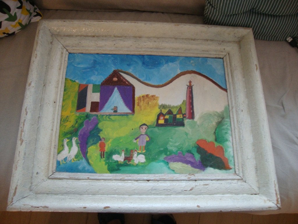 Schilderij op linnen, Naïef, oud doch onbekend, Overige stijlen, Doek, Ophalen of Verzenden, Overige onderwerpen