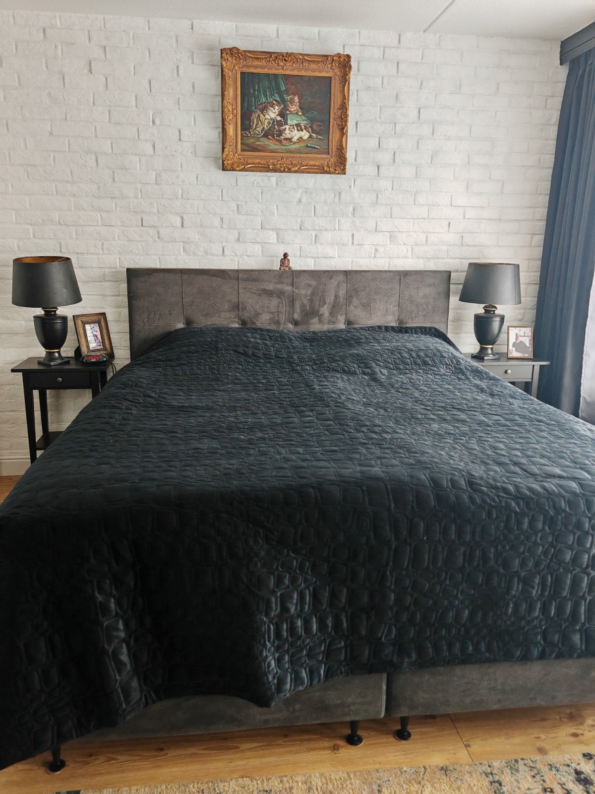 Velours Bedsprei Zwart 280x260 cm, Huis en Inrichting, Slaapkamer | Beddengoed, Zwart, Overige typen, Tweepersoons, Ophalen of Verzenden