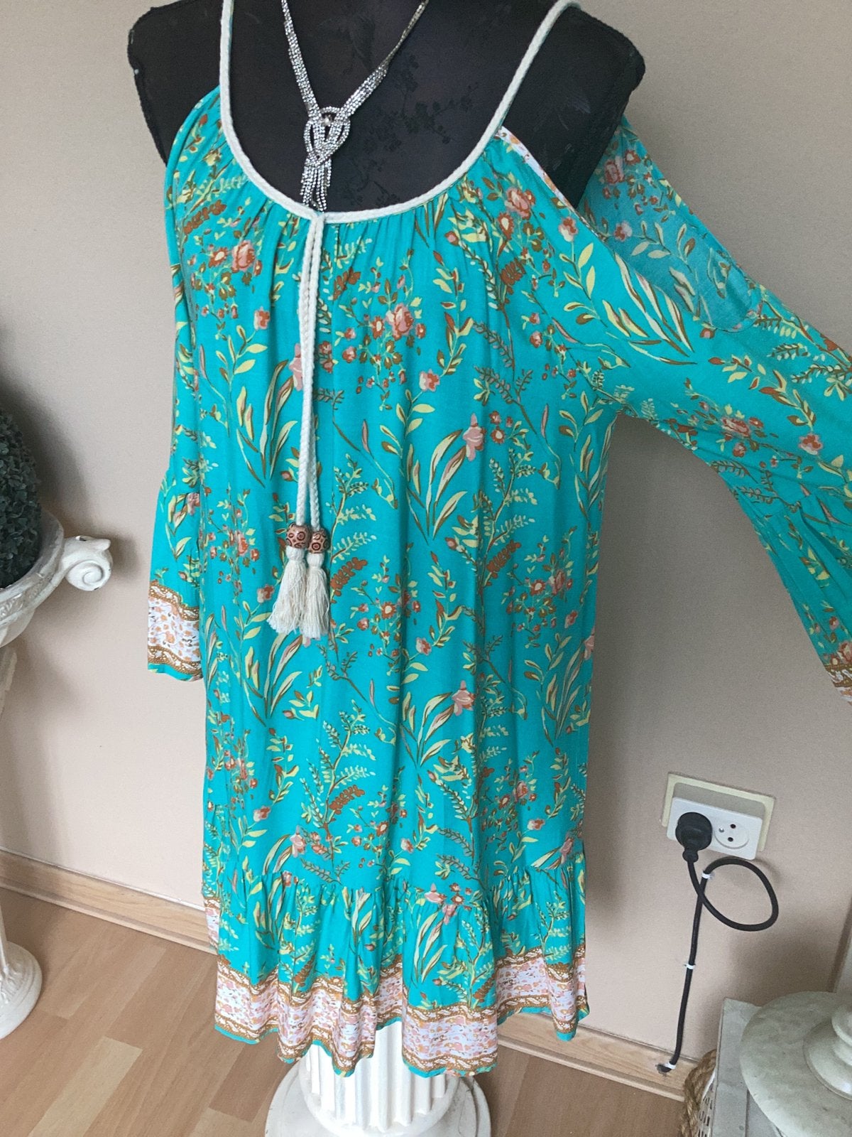 turquoise boho jurk, Kleding | Dames, Jurken, Blauw, Maat 42/44 (L), Ophalen of Verzenden, Zo goed als nieuw