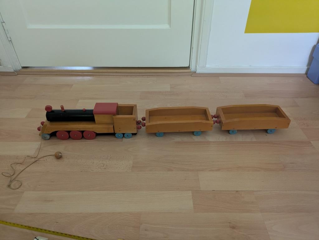 Houten Trein met Wagons - Duw- of Trekspeelgoed verzamelen, Ophalen of Verzenden, Gebruikt, Duw- of Trekspeelgoed