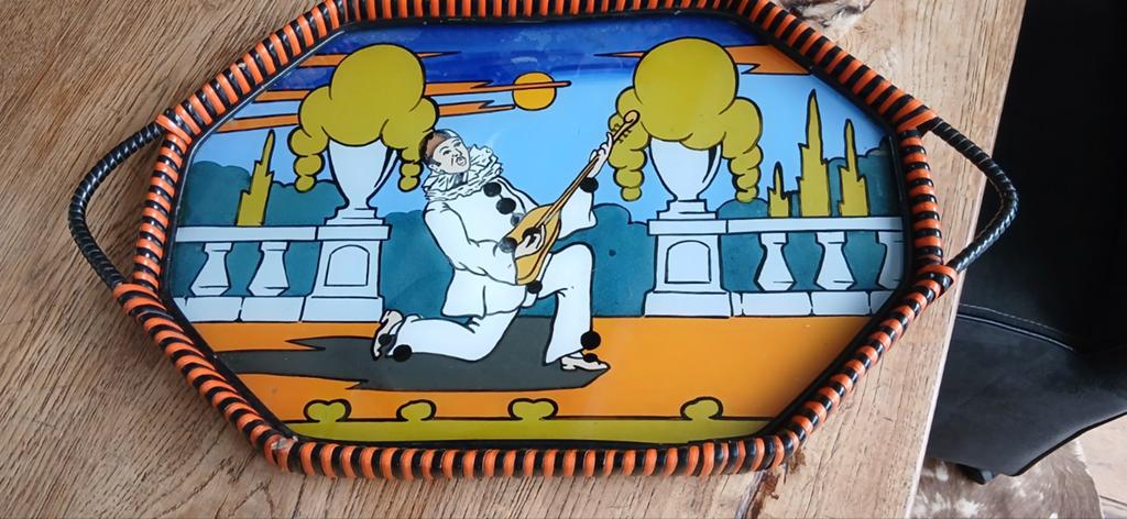 Vintage dienblad met Pierrot-afbeelding, Ophalen of Verzenden