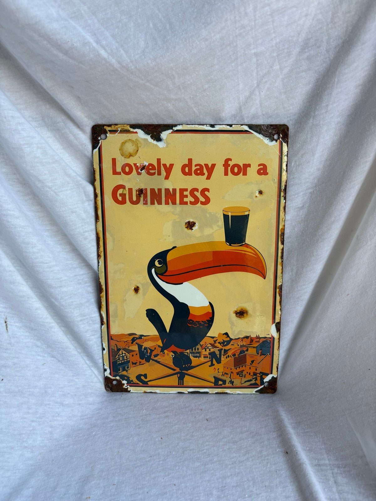 Vintage Emaille Bord Guinness Toekan 20x30 cm, Verzamelen, Ophalen of Verzenden