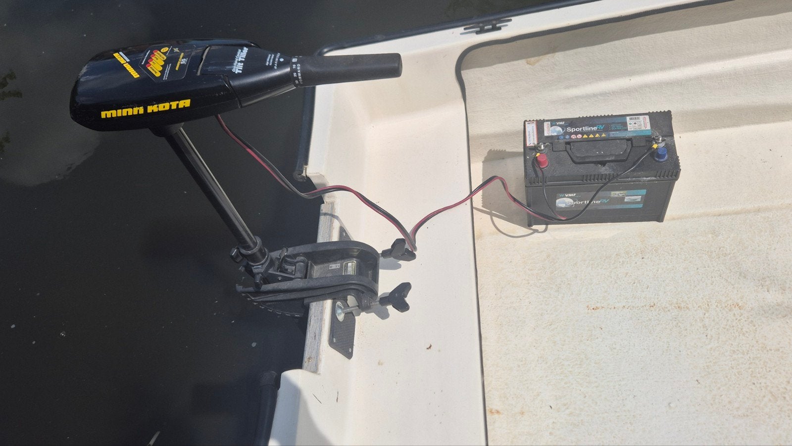 Fluistermotor minn kota 55 lbs en accu, met boot 350x140 cm, Ophalen, Overige typen