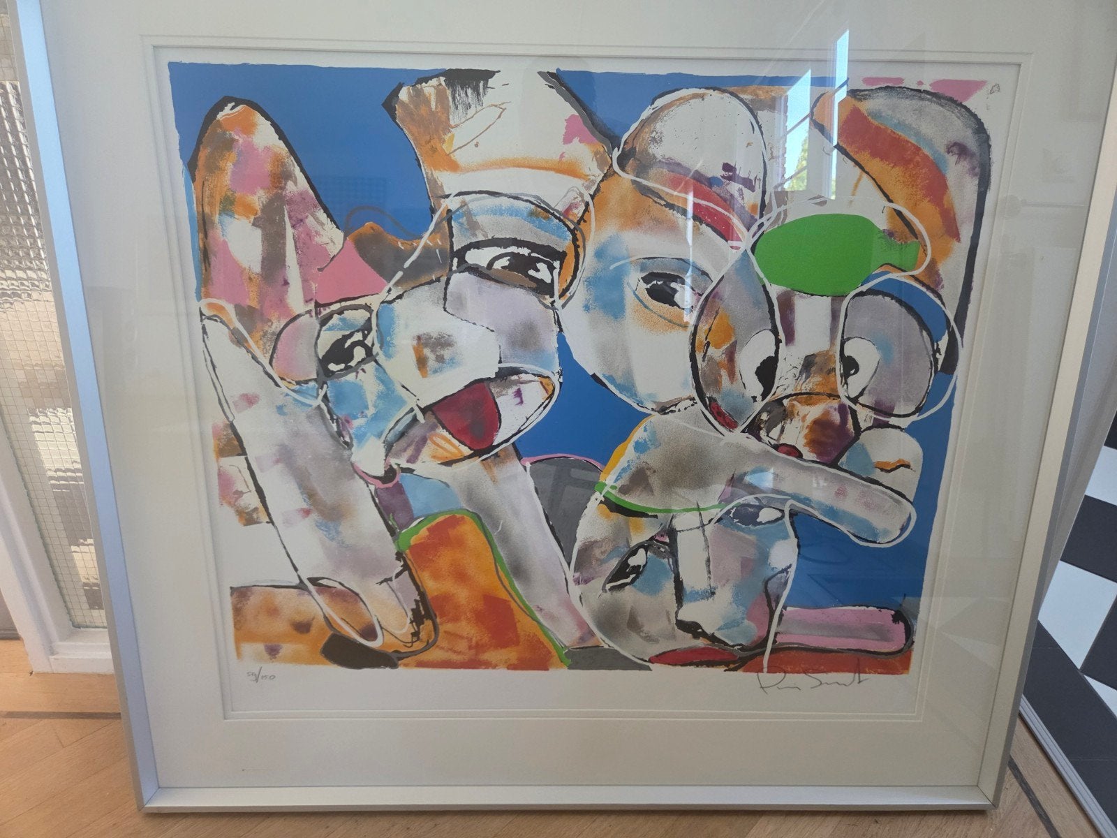 Pim Smit - Hond buiten adem zeefdruk, Ingelijst, Ophalen, Overige onderwerpen, Lithografie