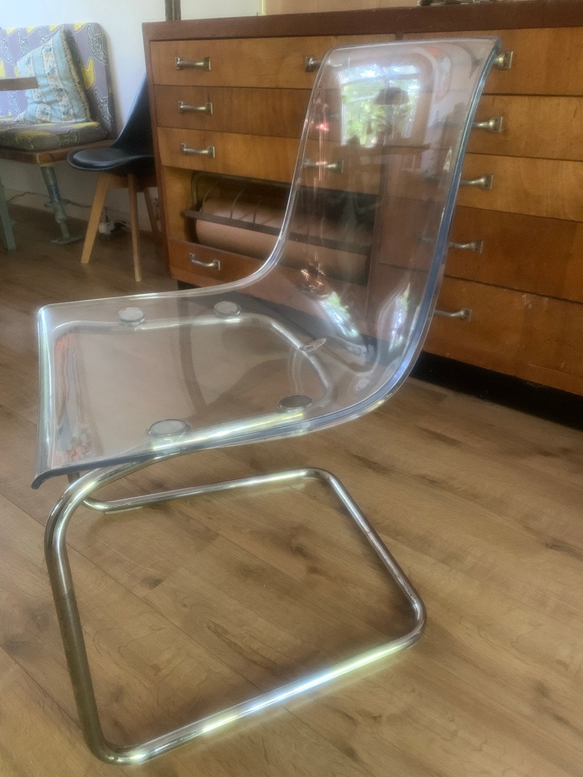 IKEA Tobias Stoel - Transparant met Chroom Onderstel, Ophalen, Kunststof, Gebruikt, Overige kleuren
