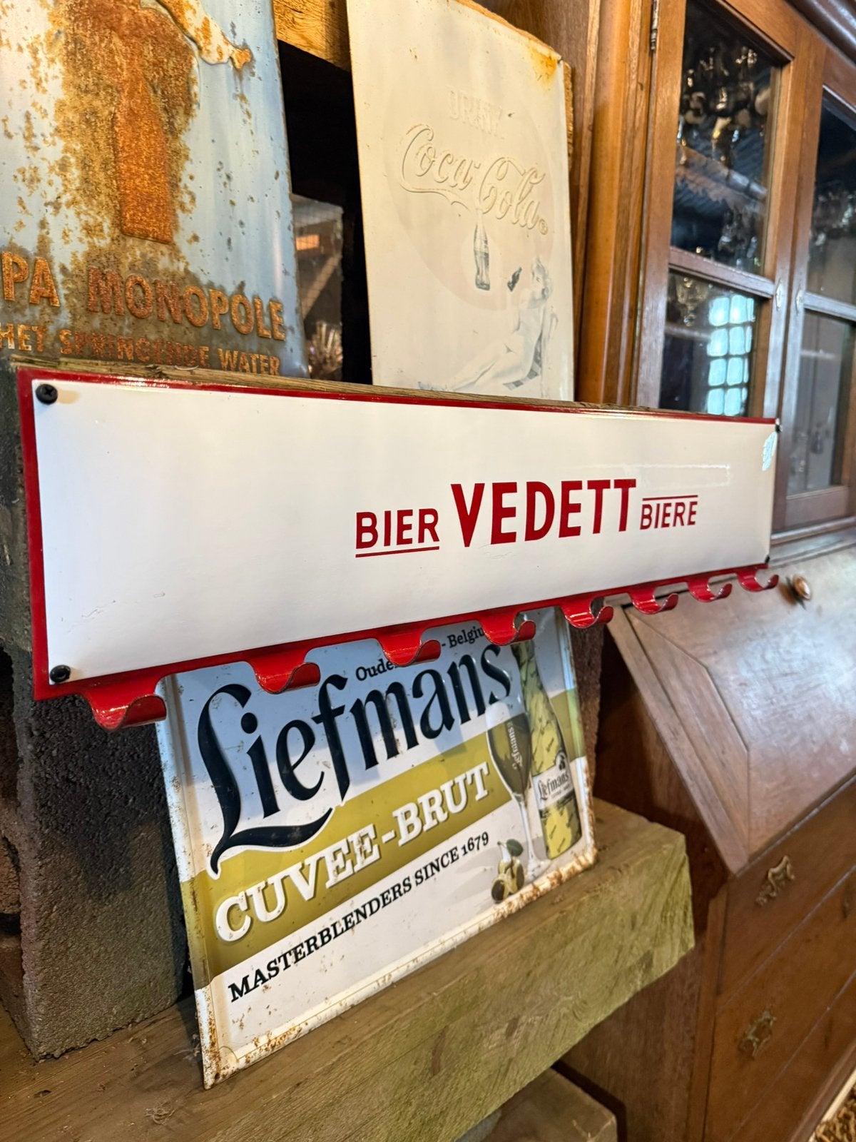 Vintage Vedett bier / biere emaille reclamebord, Ophalen of Verzenden, Zo goed als nieuw, Reclamebord