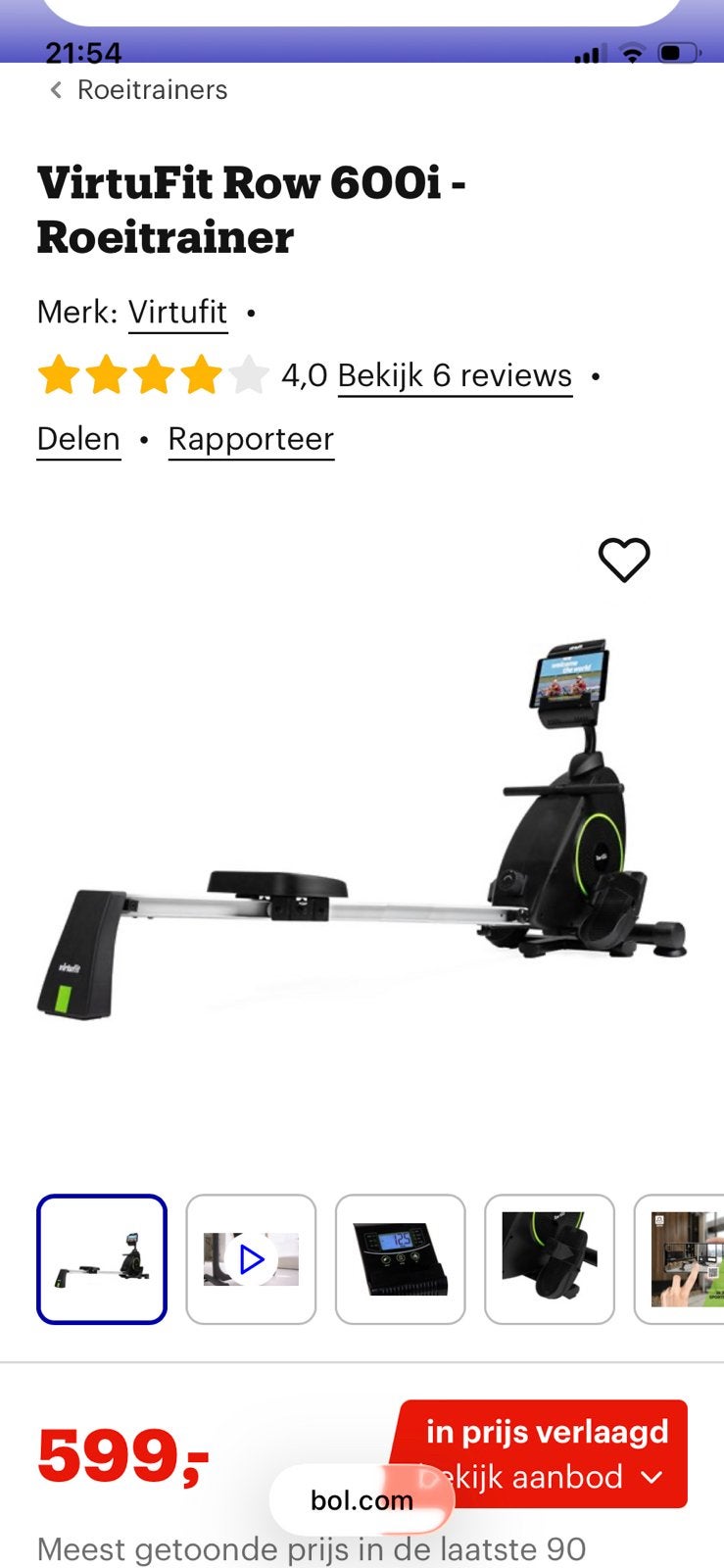 Roeitrainer virtifit row 600i, Ophalen, Zo goed als nieuw, Roeitrainer, Benen