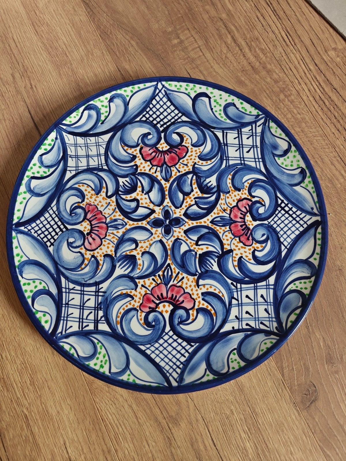 Groot handgeschilderd Spaans bord - 35,5 cm diameter, Ophalen of Verzenden, Zo goed als nieuw, Aardewerk