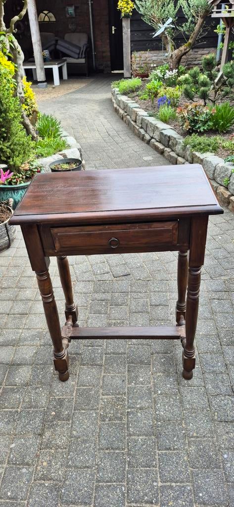 Massief Notenhouten Bijzettafel - 62x34x80 cm, Huis en Inrichting, Tafels | Bijzettafels, Minder dan 55 cm, Gebruikt, Ophalen of Verzenden