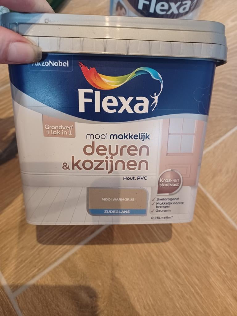 Nieuwe Flexa verf: zijdeglans zwart en warmgrijs, Doe-het-zelf en Verbouw, Verf, Beits en Lak, Ophalen of Verzenden, Nieuw