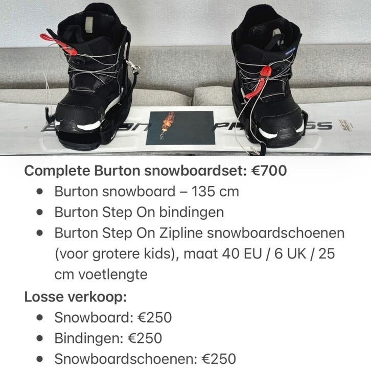 Burton snowboard 135cm,Step On bindingen, Zipline boots 40EU, Ophalen, Zo goed als nieuw, Board